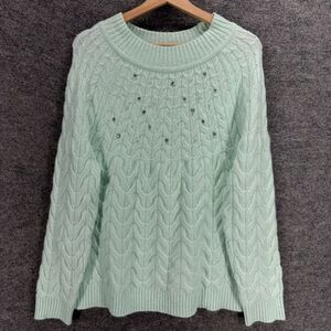 Cato Sweater Pullover Women 14/16W Plus Green Knit Long Sleeve Round Neck Casual